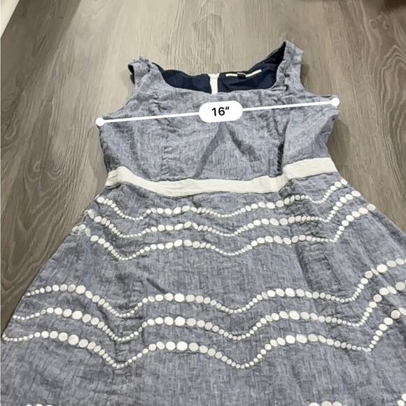 Boden Summer Fun Denim Blue & White Embroidered Sleeveless Mini Dress Size 10 - Picture 8 of 9